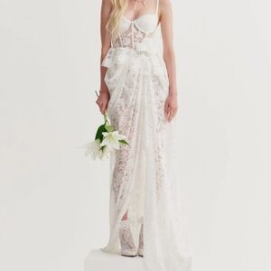 For Love & Lemons Alora Bridal Gown - White Lace Bridal Gown with Corset Bodice